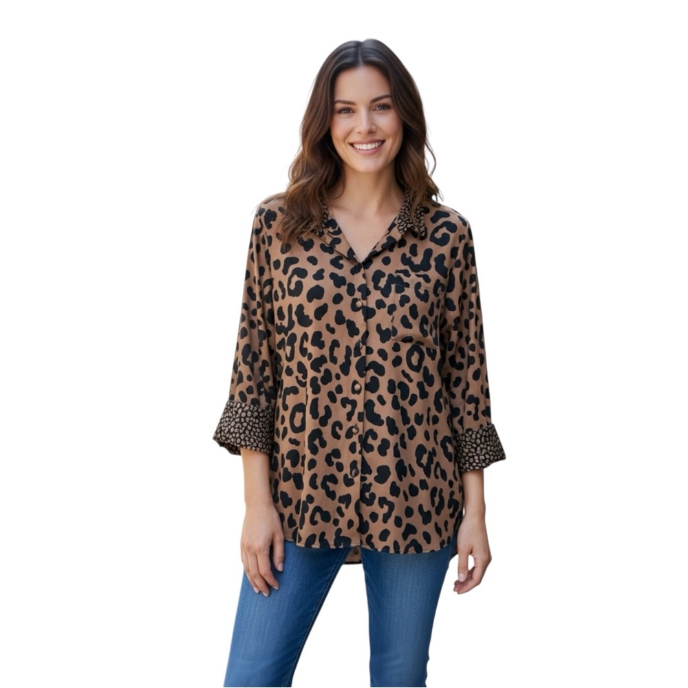 Foxcroft Animal Print Button Down Shirt